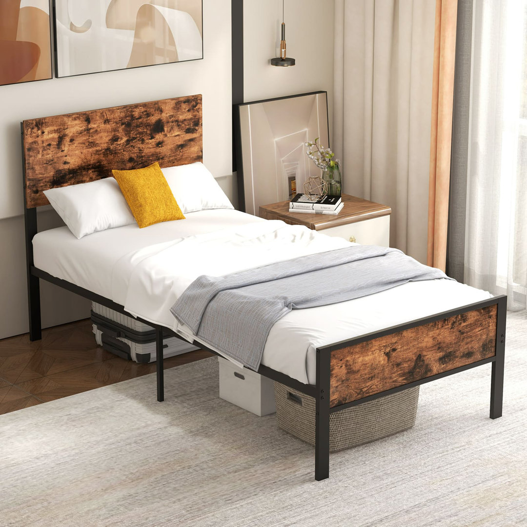 Single Size Metal Bed Frame Platform Bed W/ Headboard & Footboard