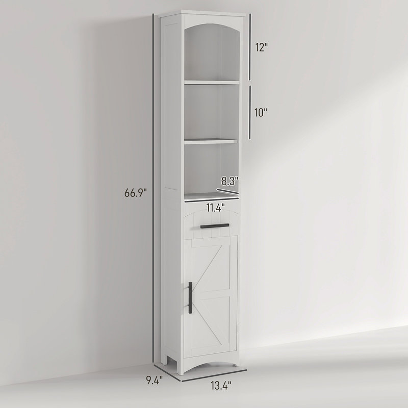 Narrow Cabinet With Drawer,Tall Slim Bathroom Storage Cabinet, White