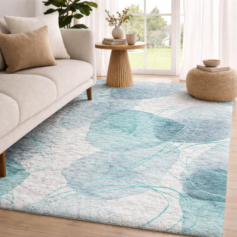 Tapis à poils longs lavable à la machine de qualité supérieure ADS544, Teal, 5' x 7'6"