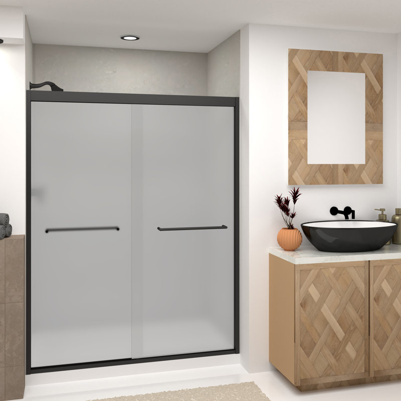 Porte de douche sans cadre Transoli Frederick en verre trempé givré de 5/16 po de l 60 po x H 76 po., Noir