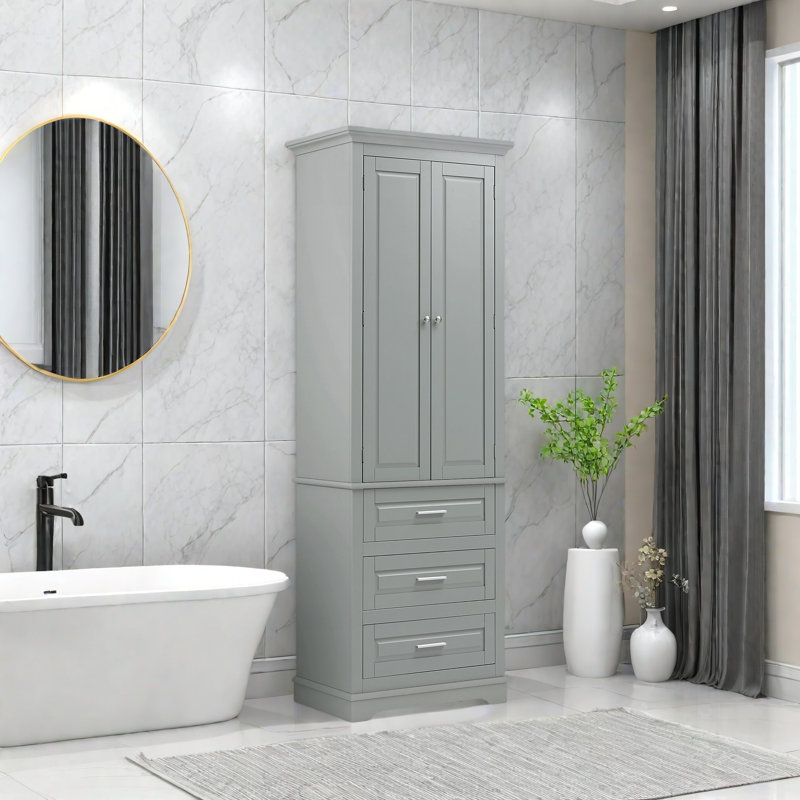 Grande armoire de rangement avec trois tiroirs pour la salle de bain / bureau, Gris
