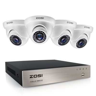 8CH DVR Security Camera System, 4pcs 1080P Dome Outdoor Security Cameras, Motion Detection -  ZOSI, 8MN-418W4S-00-US