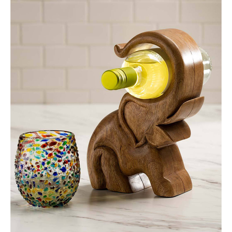 Hand-Carved Wooden Elephant Wine Bottle Display