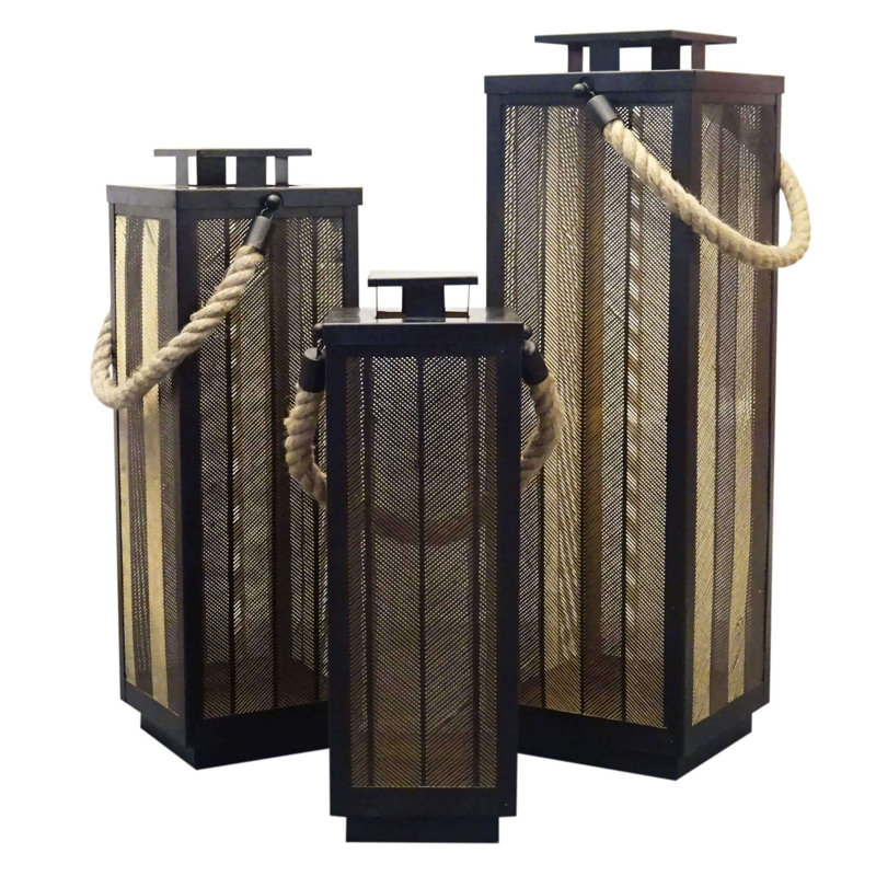 3 Piece Metal Wall Lantern Set, Black, 69cm H x 20cm W x 20cm D