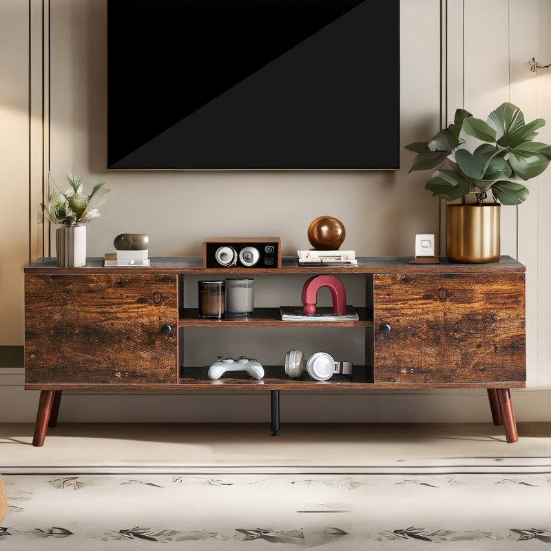 Barranco TV Stand Up to 60 Inch, Mid Century Modern Entertainment Center with Storage for Living Room, Rustic Brown