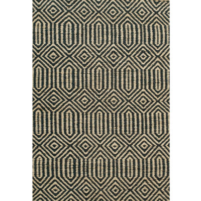 Tapis noir / beige à motif géométrique tissé à plat en jute / sisal