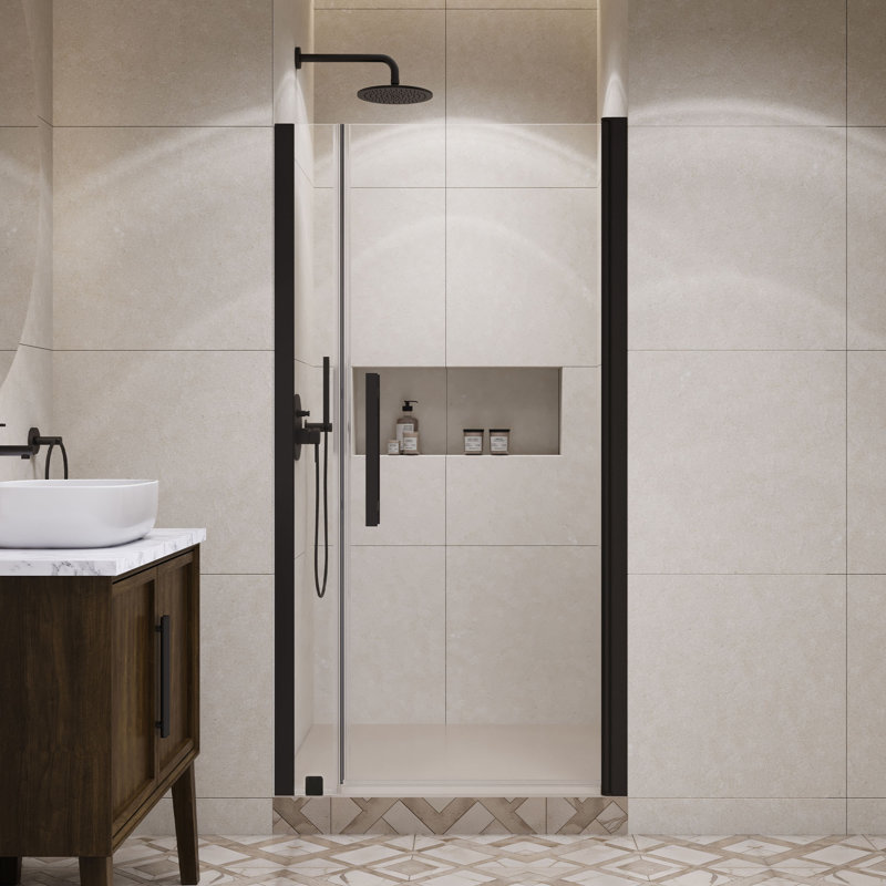 OVE Decors Pasadena 37 3/8 To 39 3/8 In. W X 72 In. H Alcove Frameless Pivot Shower Door In , 2025, Black