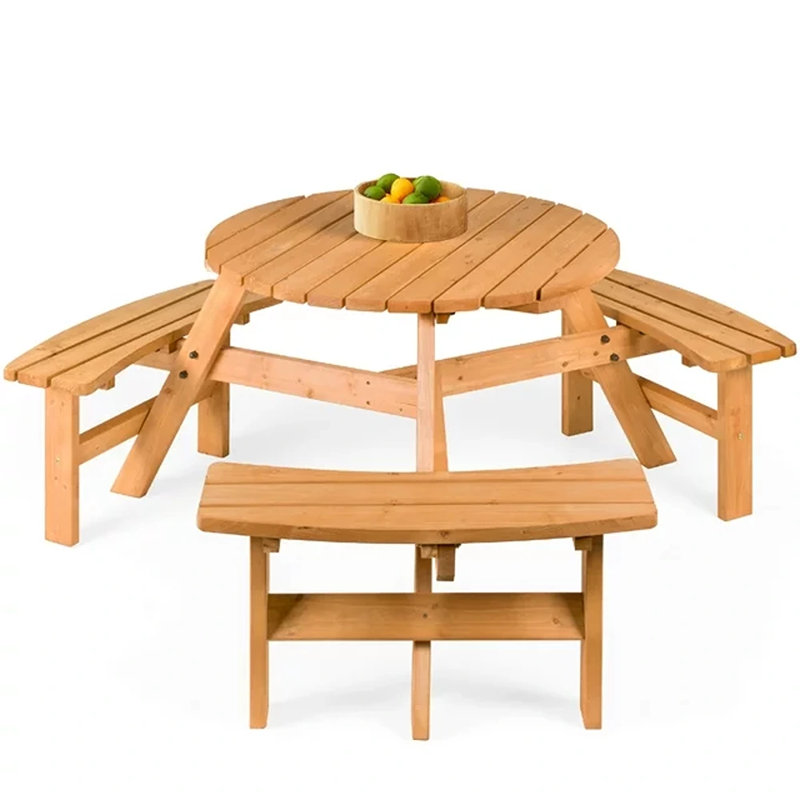 Muggie Round Fir Outdoor Picnic Table With Umbrella Hole , 35'' in. W 35'' in. D, Natural