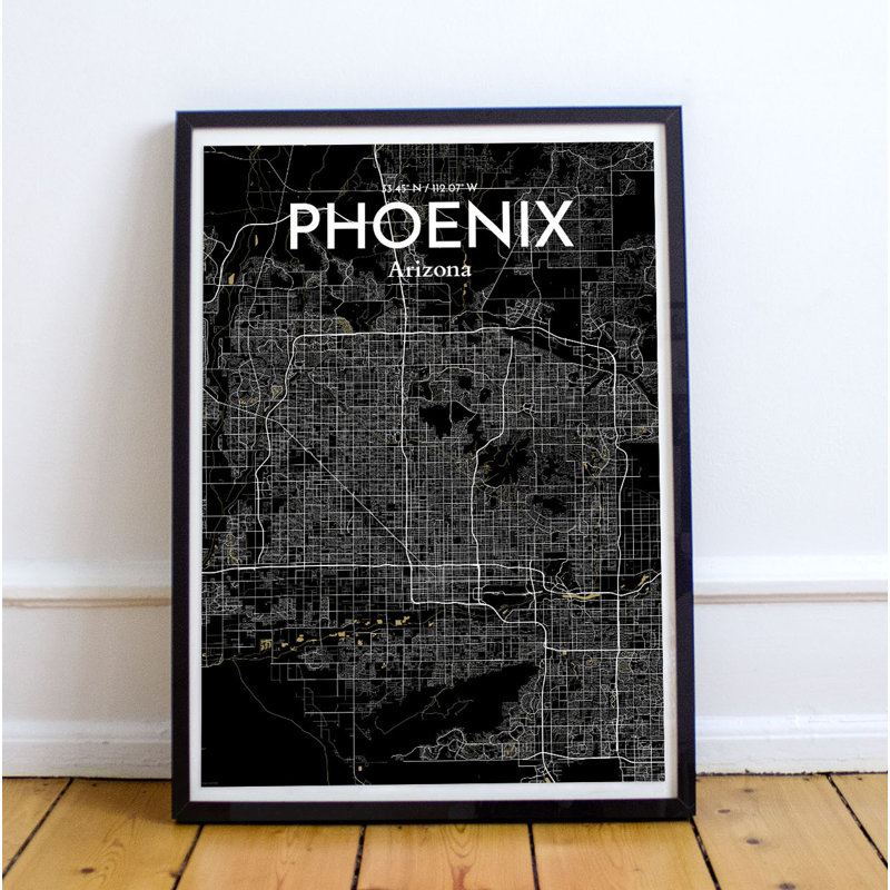 « phoenix city map », reproduction d’impression sur affiche en luxe, H 20 po x l 16 po x P 0,05 po
