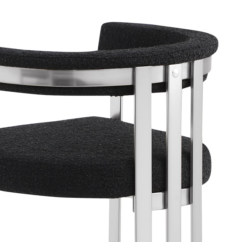 Counterheight & Barstool Boucle Fabric Chairs with Brushed Matte Chrome, Black Seat/Silver Frame, Set of 2