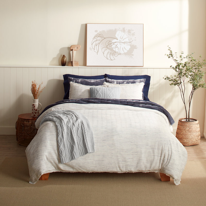 Splendid Lennon Cotton 3-Piece Melange Duvet Cover Set – Summery, Soft & Airy Bedding with Frayed Boarder and Button Closure, King
