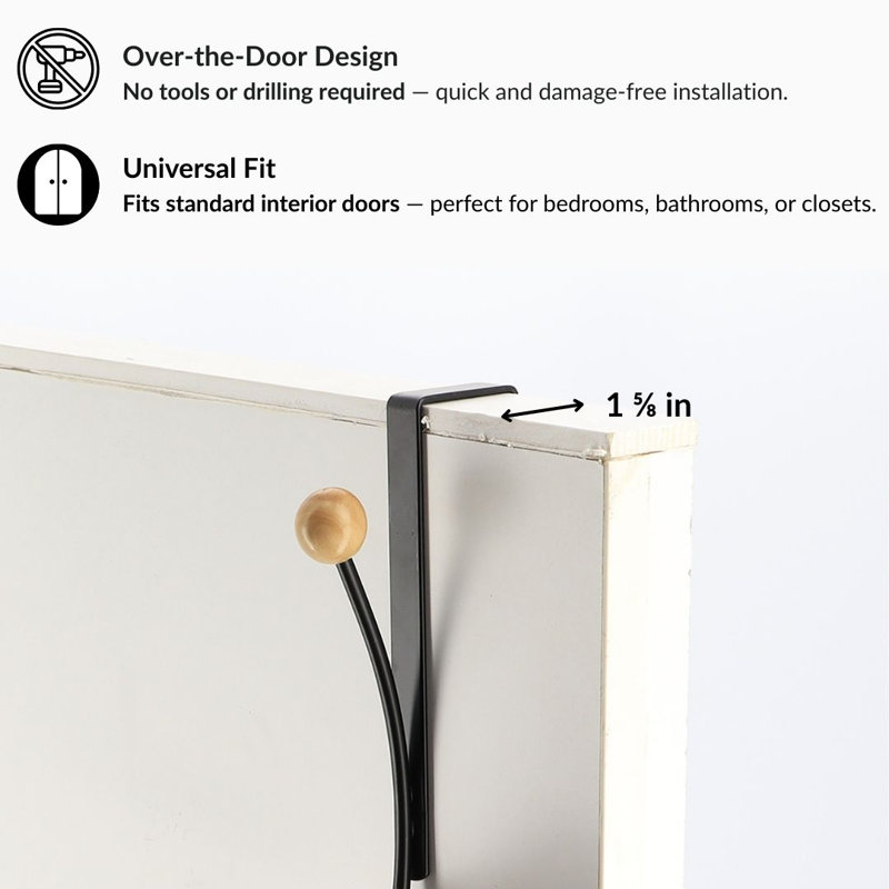 2-Hook Over-the-Door Towel Hook, Black/Natural