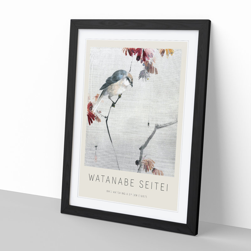 Bird Watching a Spider by Watanabe Seitei - Picture Frame Art Prints, 65cm H x 48cm W x 2cm D, Black
