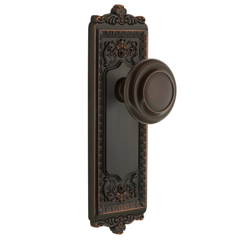 Double plaque Grandeur Windsor avec bouton de porte circulaire, Bronze intemporel