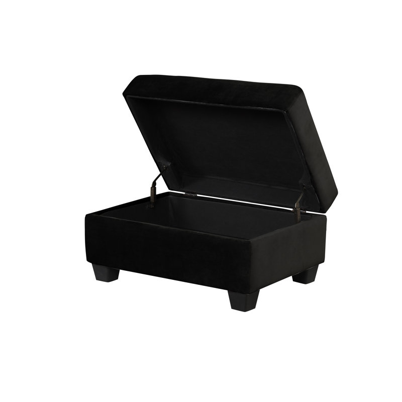 Repose-pieds carré standard en velours avec rangement Therir, Velours noir