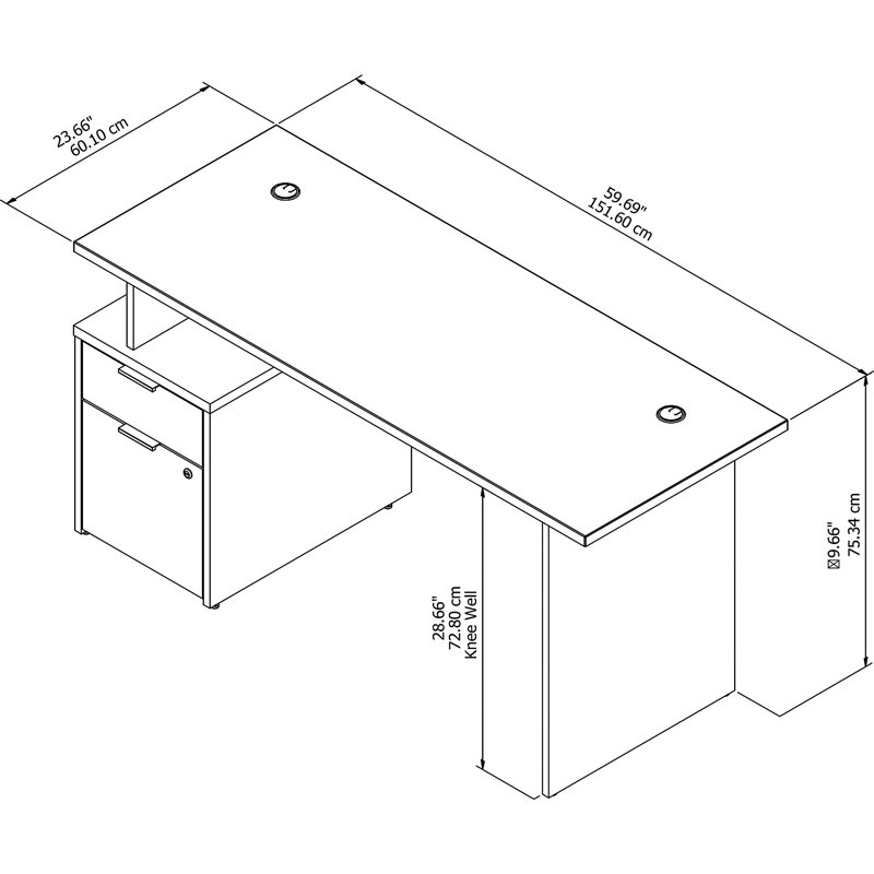 Bureau Jamestown, H 29,65 po x l 59,68 po x P 23,66 po, Noyer frais / blanc