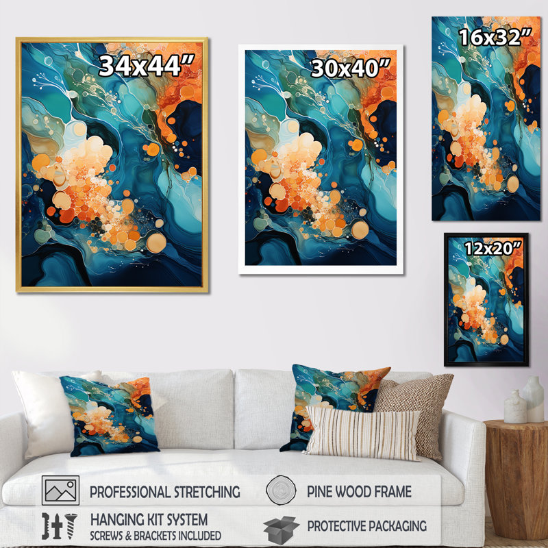 «Whimsical Lakes Rivers Waterscapes I», reproduction d'art mural, Cadre flottant doré, H 20 po x l 12 po