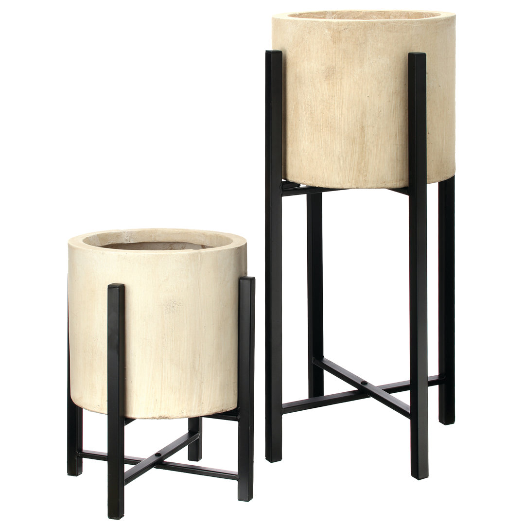 Kathaleen Metal/Mgo Tall Planter On Stand (Set of 2) Brayden Studio®