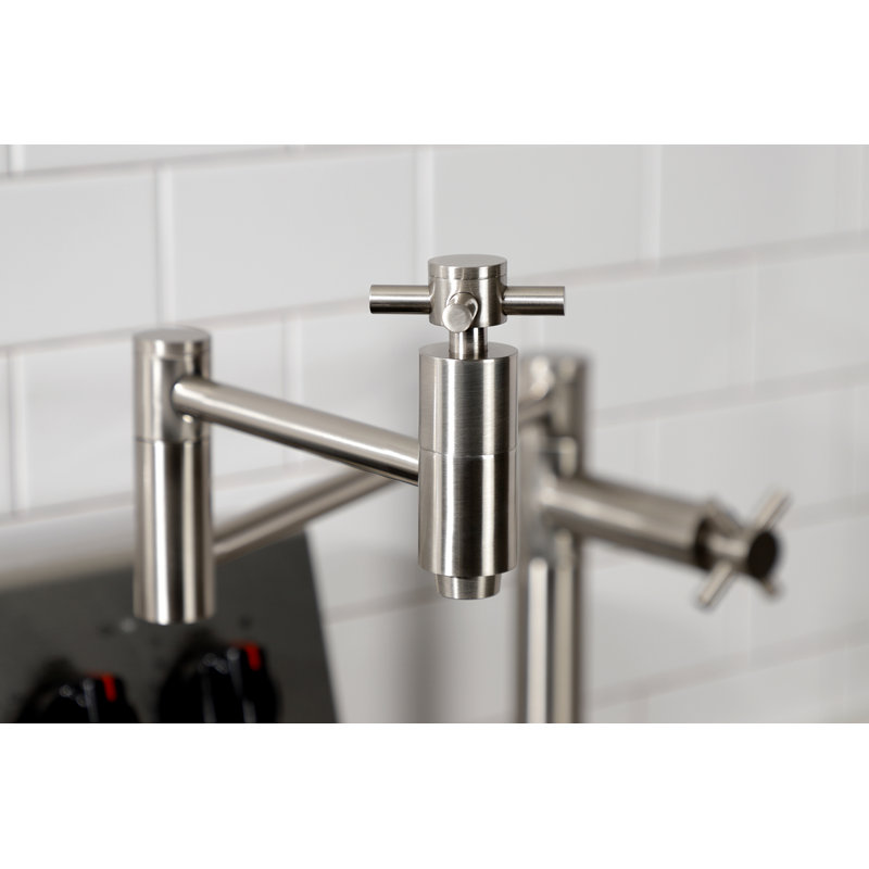 Kingston Brass Two-Handle 1-Hole Deck Mount Pot Filler Faucet, Cross Handle, Brushed Nickel
