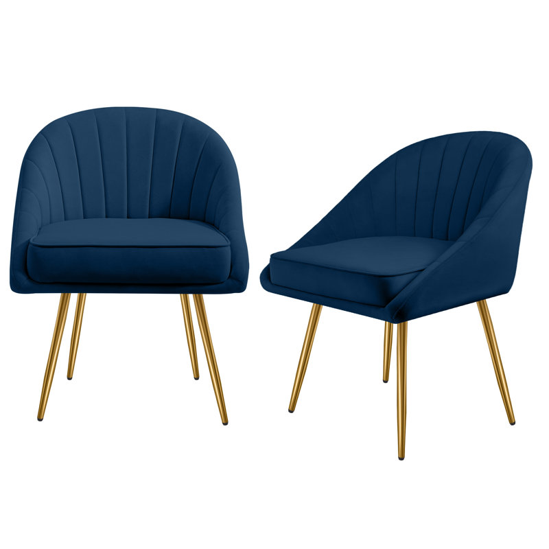 Fauteuil en velours touffeté de 25,6 po de large Teashia, Velours bleu marine