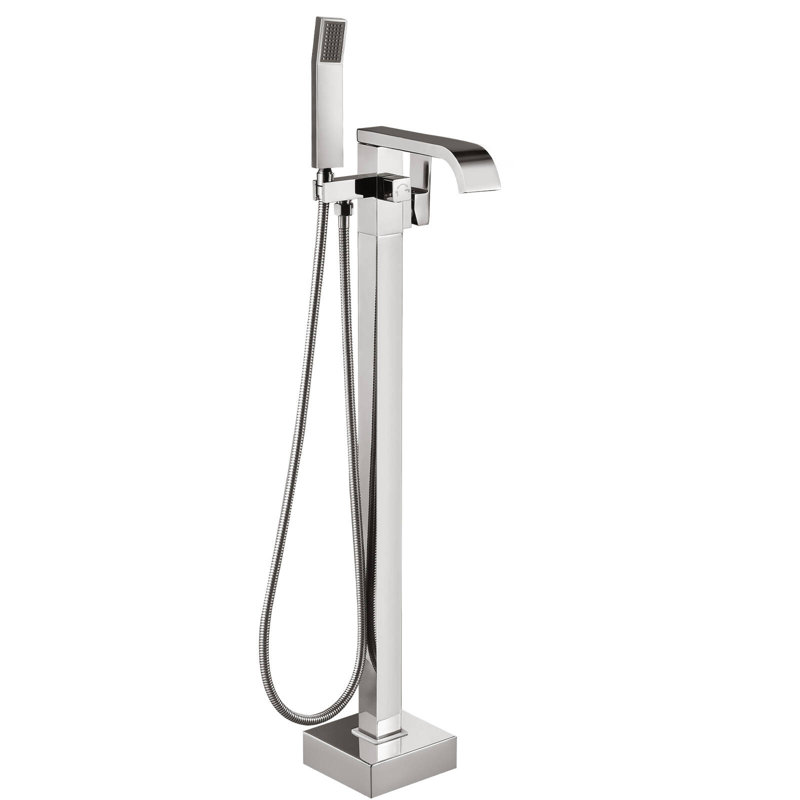 Free Standing Tub Faucet Floor Mount Tub Filler Bathroom Faucet Single Handle with Hand Shower, Brushed Nickel