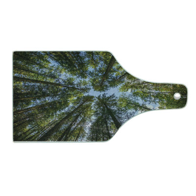Ambesonne Nature Tempered Glass Cutting Board Jungle Moss Forest Trees Forest Green Sky Blue