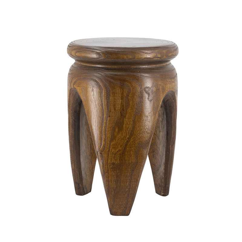 11X11x16.5" Carved Paulownia Wood Accent Table With Natural Brown Finish(Only Including Coffee Table)