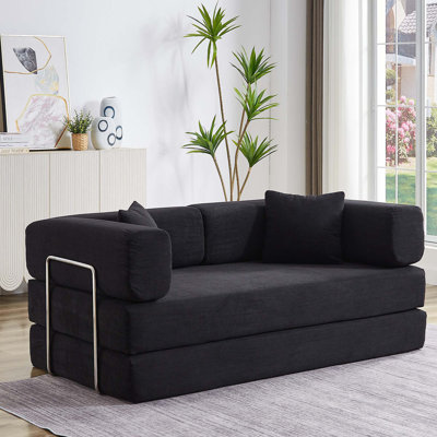 Convertible Sleeper Sofa Bed with Pillow, 4-in-1 Corduroy Folding Mattress Couch with Fixed-Shape Frame for Living Room