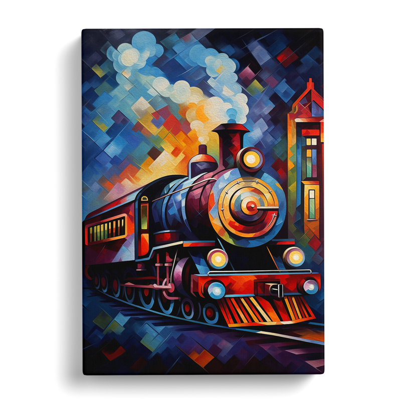 Steam Train Cubism No.2 - Wrapped Canvas, 50cm H x 35cm W x 3cm D