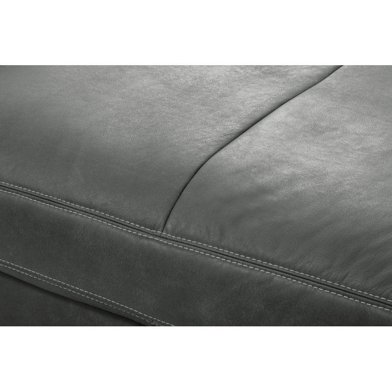 Parven 123cm Wide Genuine Aniline Leather Rectangle Solid Colour Standard Ottoman, Grey