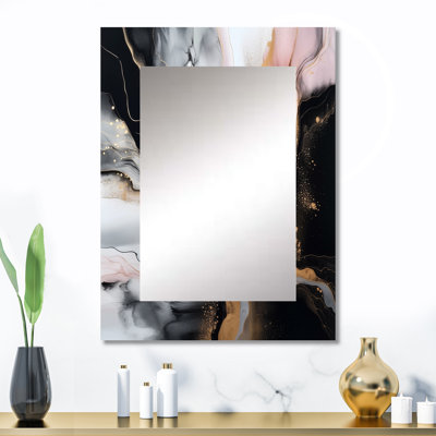 Black Gold Marble Splash I - miroir mural en marbre, miroir décoratif noir, impression d'art en métal