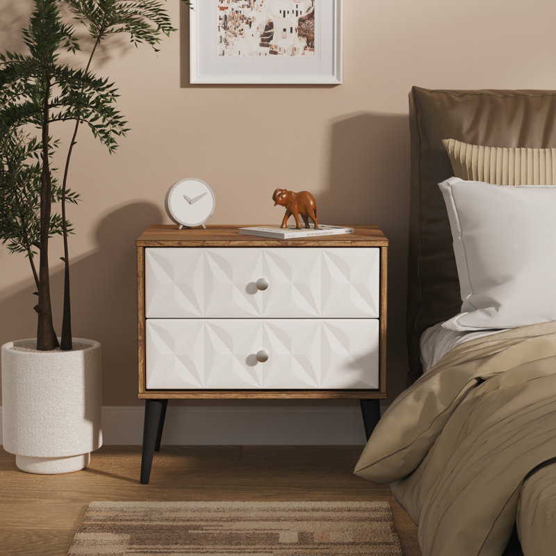 Pixel 58cm W Manufactured Wood Bedside Table, White/Brown