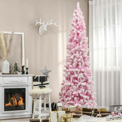 Arbre de Noël artificiel mince 7,5 pi avec flocons de neige