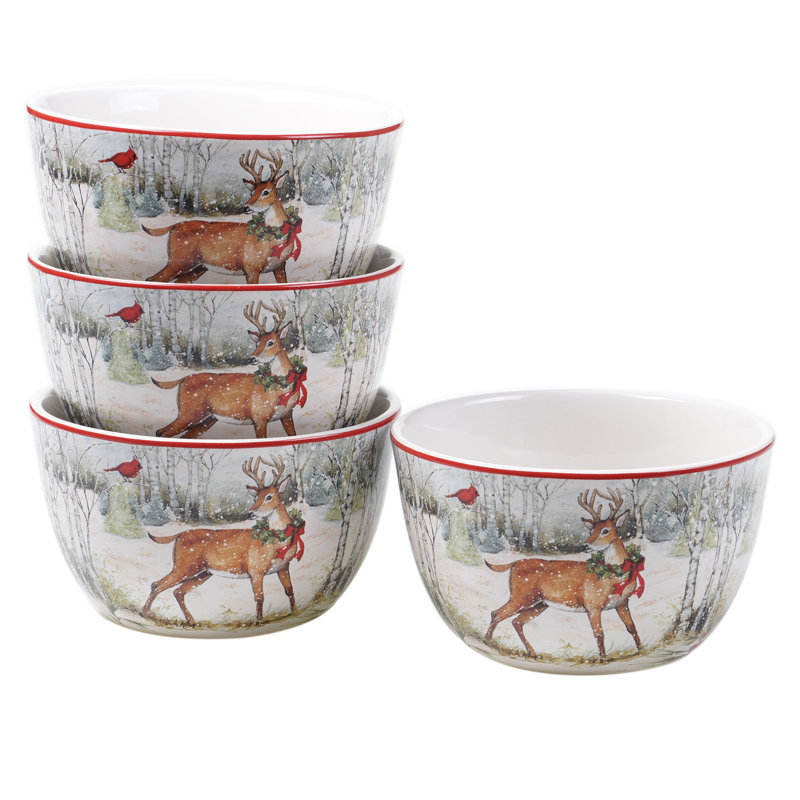 Winter Forest Ceramic Holiday Dinnerware Set, Service for 4