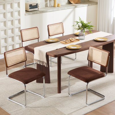 Marlow 18.9'' H Mid-Century Modern Cantilever Dining Chair with Cane Rattan Back and Steel Frame