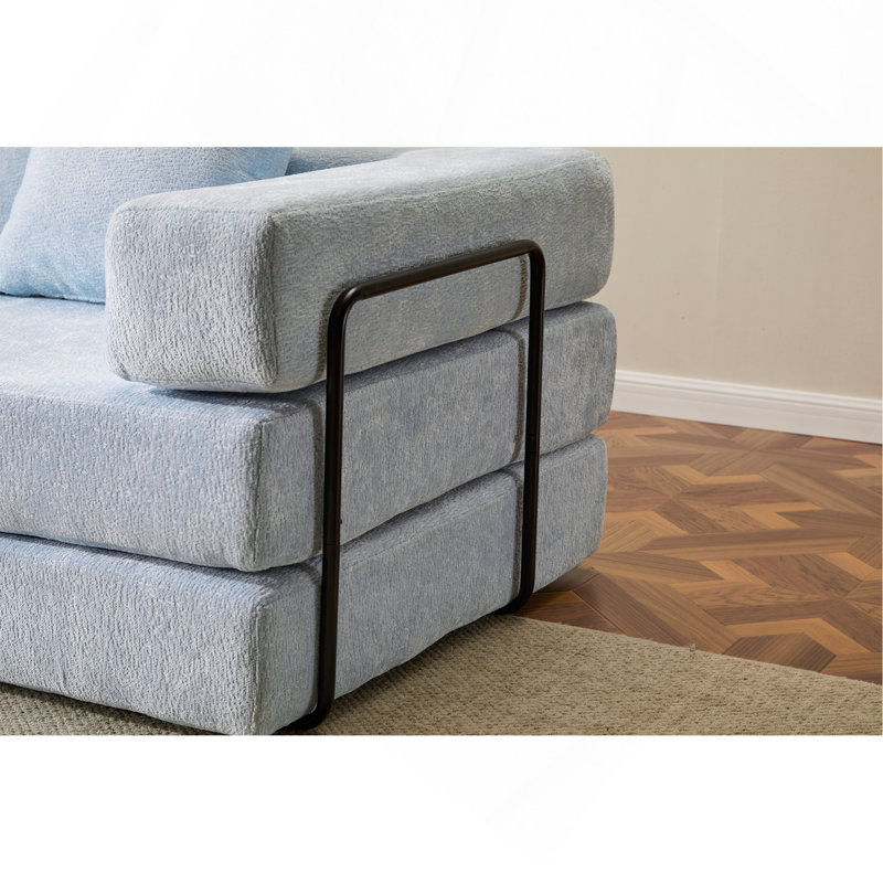 Convertible Floor Sofa Bed, Compression Futon Couch with Armrests, Pillow Back & Chenille Fabric for Living Room Bedroom