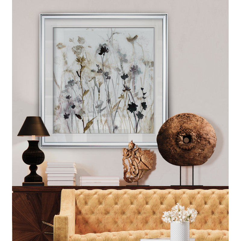 « Wildflower Mist I » - peinture, H 37 po x l 37 po, Impression encadrée, Argent