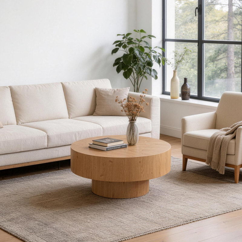 Table basse ronde ronde en bois naturel de 30,5 po pour le salon et la chambre à coucher, Bois naturel