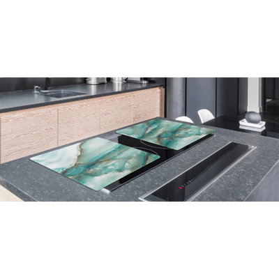 Stove Top Cover - Teal Marble Glass Style, Gas & Electric Cooktop Cover | Noodle Board -  Festive Fit Home, 2012_LAA_TEAL01