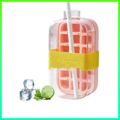 2-In-1 800Ml Ice Cube Bottle Cup – Zero Touch Press Ice Mold With Lid & Storage Bin, Easy Release Vertical Ice Tray For Freezer, Leak-Proof Water Bottle With One-Touch Ice Dispensing