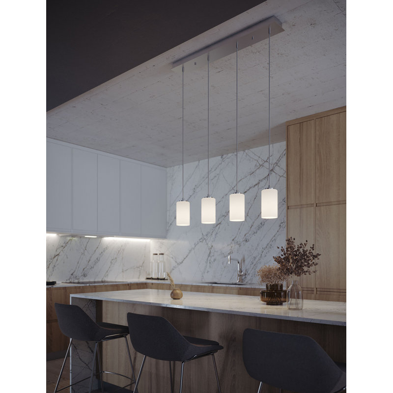 Luminaire suspendu linéaire à 4 lumières Leo - 120 V - 60 W, Nickel satiné