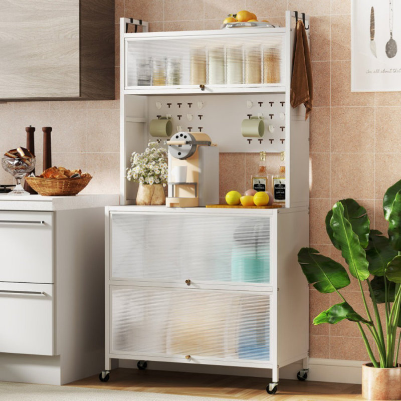 Support de four à micro-ondes à 5 niveaux avec lumières, Blanc