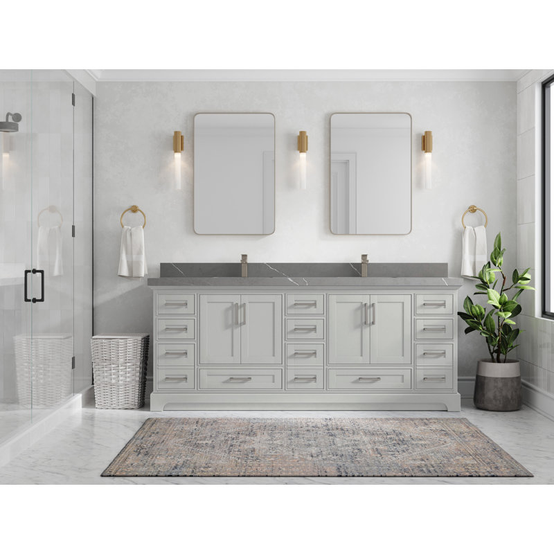 Ensemble de meuble-lavabo double 84 po, Gris Piatra