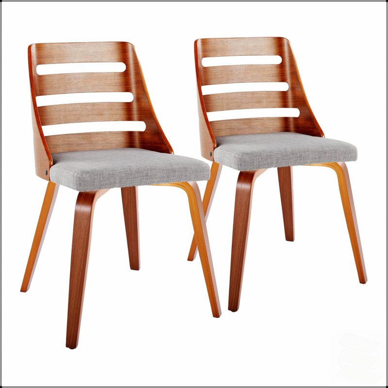 Ensemble de chaises de salle à manger d'appoint en bois de noyer de style moderne du milieu du siècle, avec des sièges rembourrés en tissu tissé moelleux pour un confort optimal.