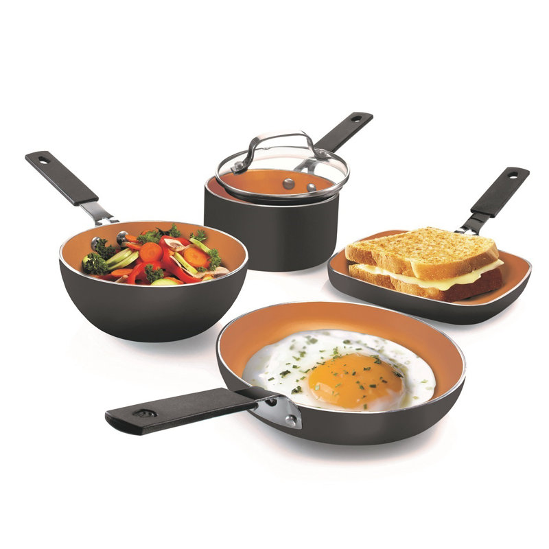 Gotham Steel Stackable Space Saving 5 Piece Copper Non Stick Mini Cookware Set