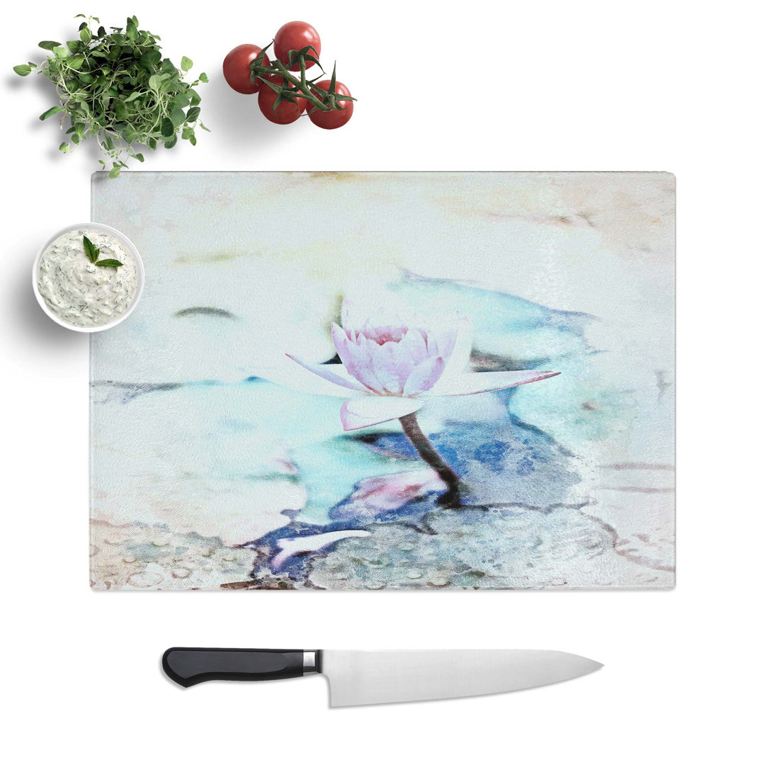 Tempered Glass Pale Water Lily Chopping Board