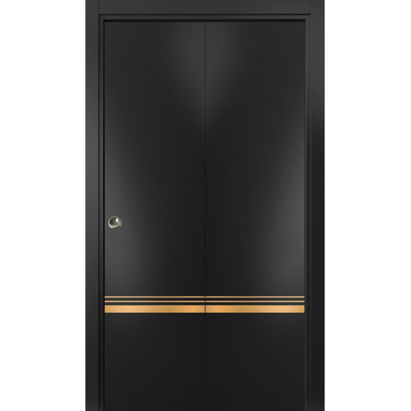 Porte pliante à panneaux en bois, Noir mat, 64 po x 80 po