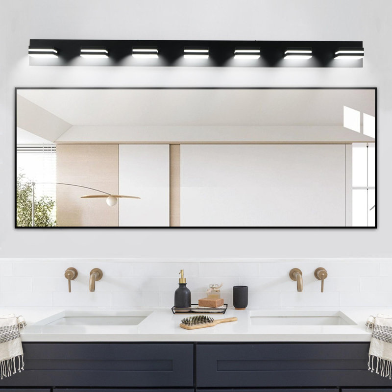 Luminaires de salle de bain Modern, H 5,1 po x l 55,1 po x P 4,3 po, Noir, 7 lumières