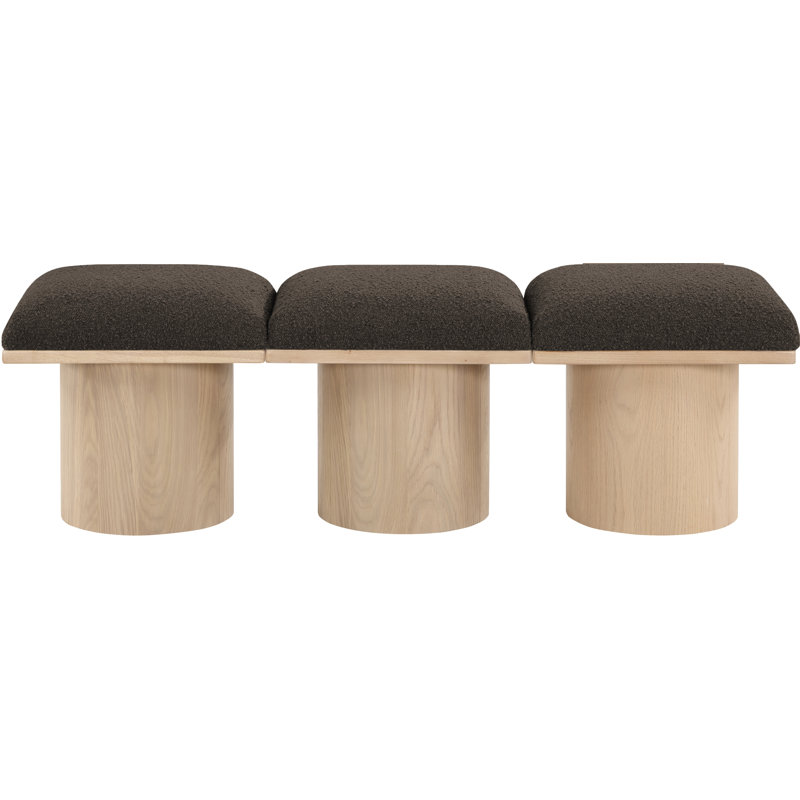 Banc rembourré Husnan, H 17,5 po x l 54 po x P 15,5 po, Tissu brun bouclé, Naturel