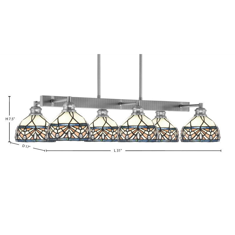 Edge 6 Light Bar Shown With 7" Royal Merlot Art Glass, Brushed Nickel